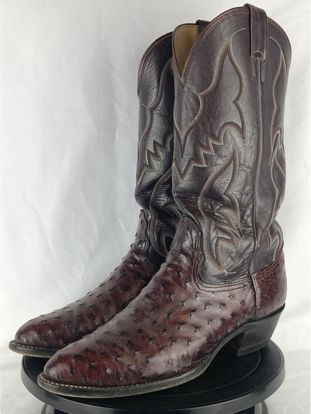 Men’s 8.5 D Vintage Nocona Full Quill Ostrich Leather Cowboy Boots Dark Cherry